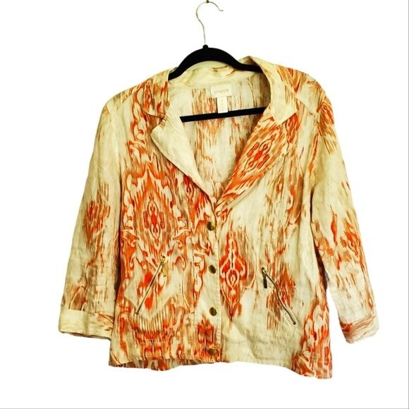 Jackets & Blazers - Chico's Printed Ikat Linen‎ Jacket